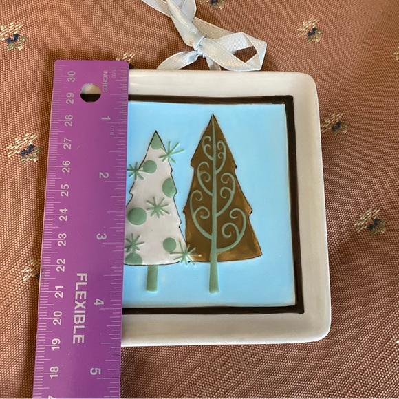 MWW Market Hangable Mini Plate Blue, Green And Brown Pine Trees Winter Decor - Picture 2 of 3